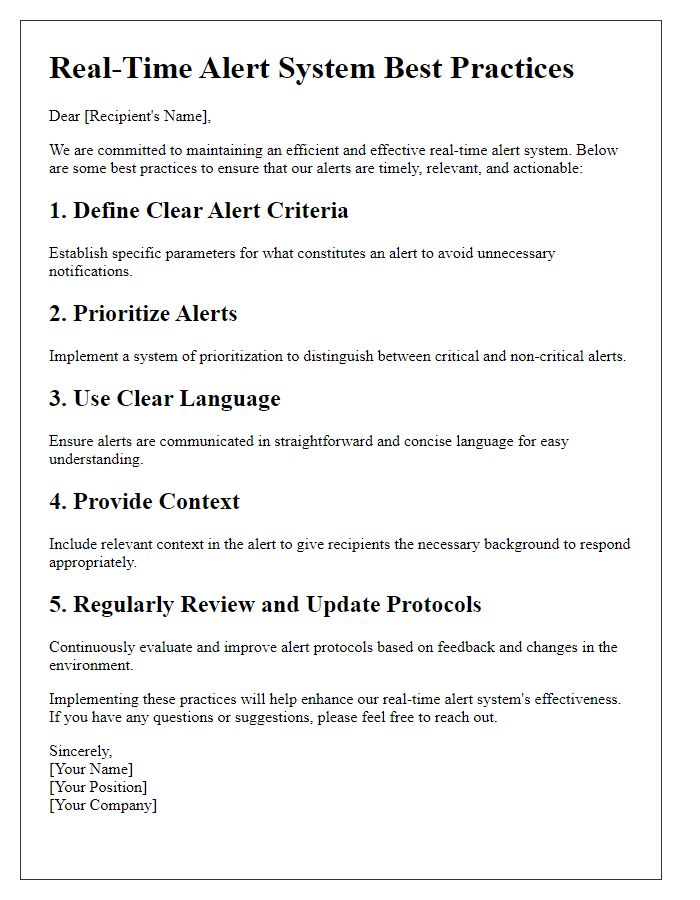 Letter template of real-time alert system best practices