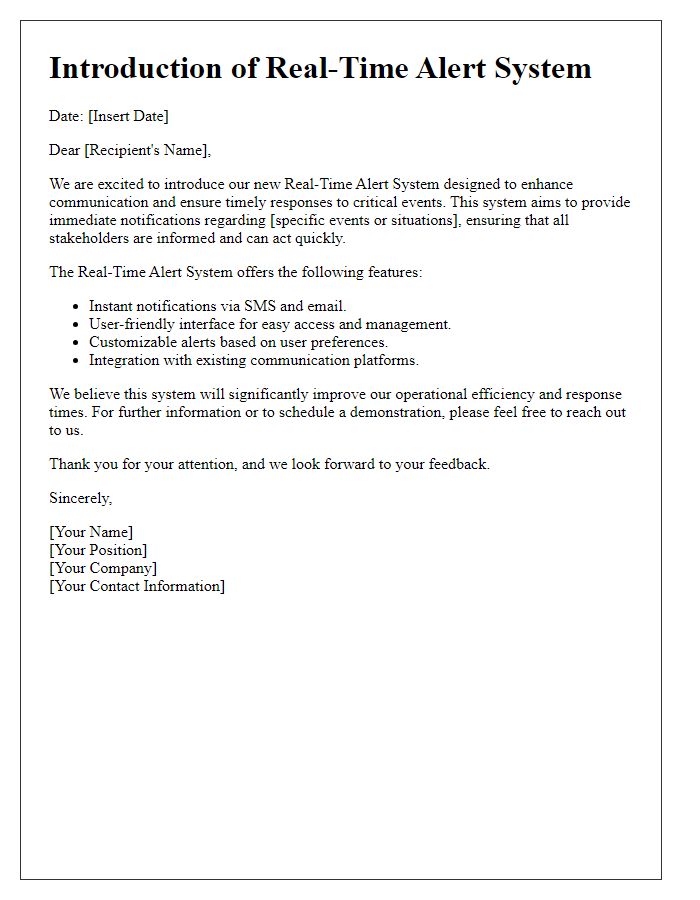 Letter template of real-time alert system introduction