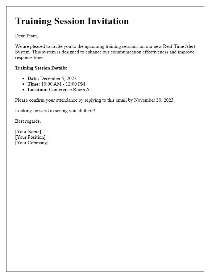 Letter template of real-time alert system training sessions