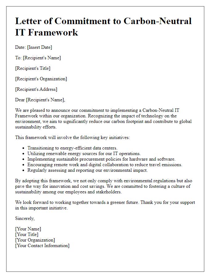 Letter template of carbon-neutral IT framework