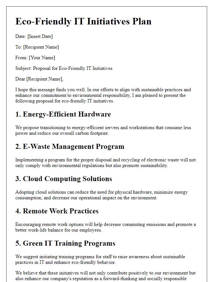 Letter template of eco-friendly IT initiatives plan