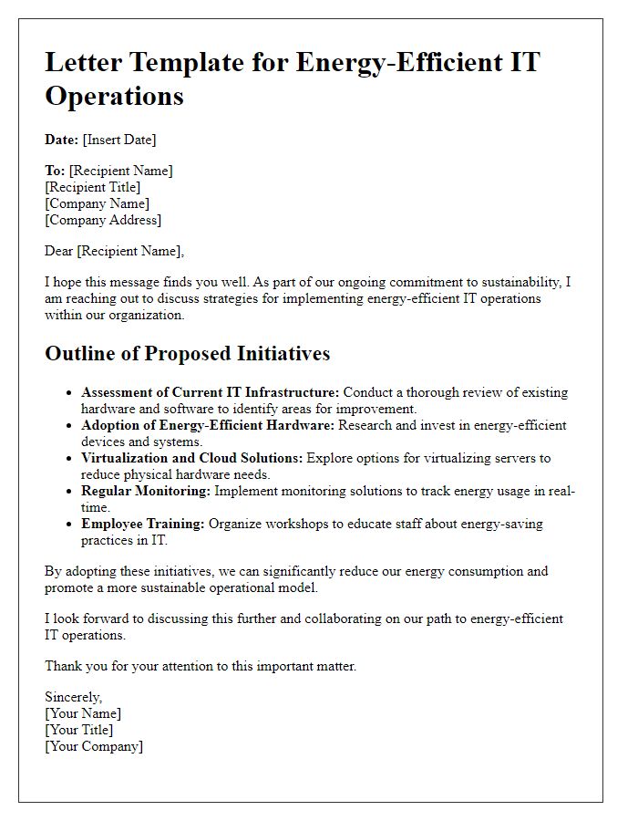 Letter template of energy-efficient IT operations outline