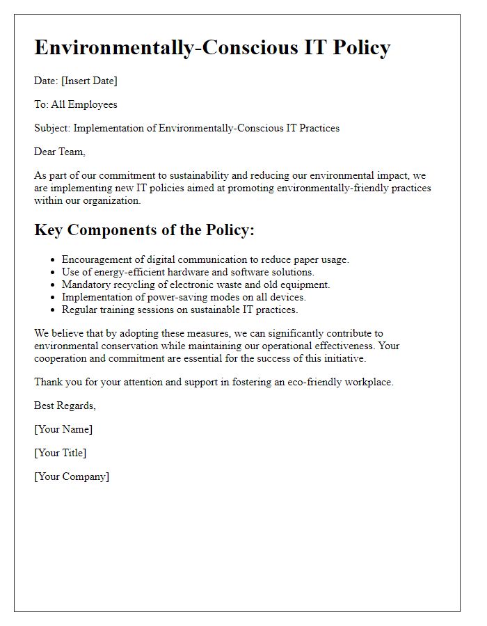 Letter template of environmentally-conscious IT policy