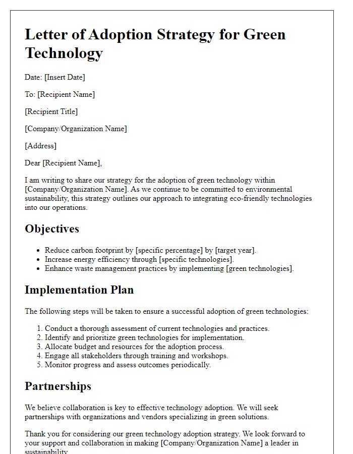 Letter template of green technology adoption strategy