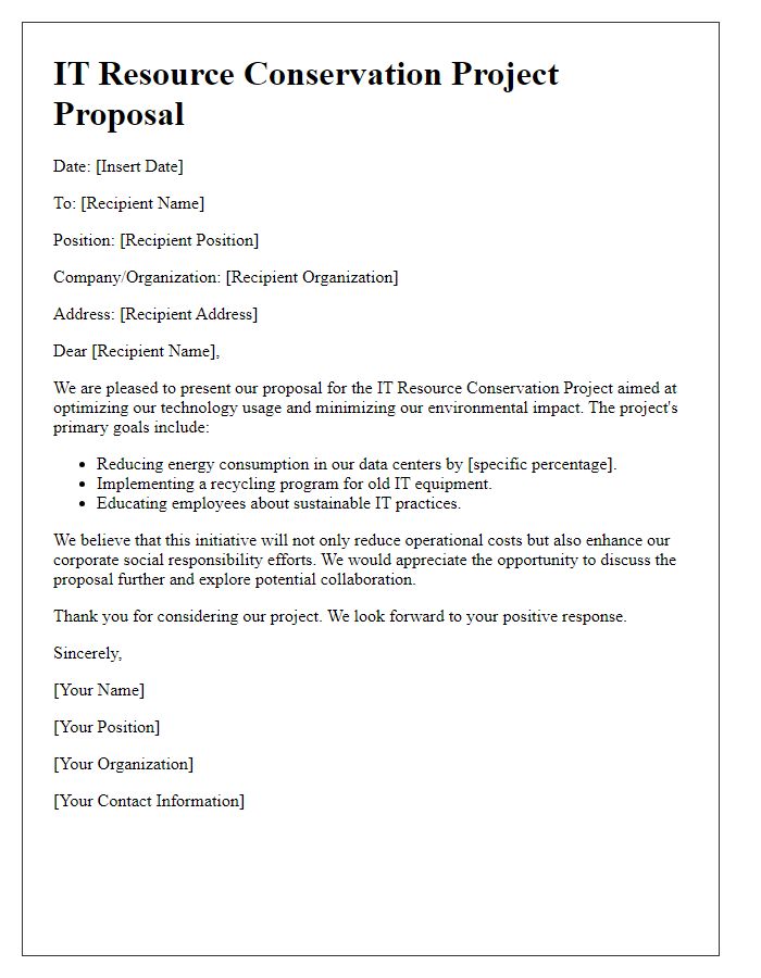 Letter template of IT resource conservation project