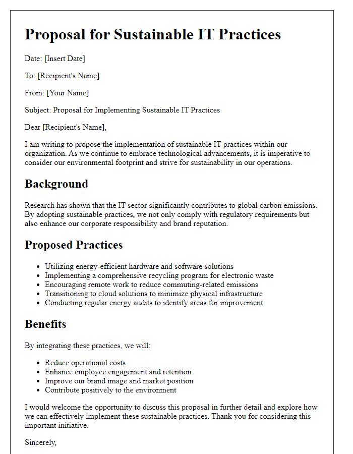 Letter template of sustainable IT practices proposal