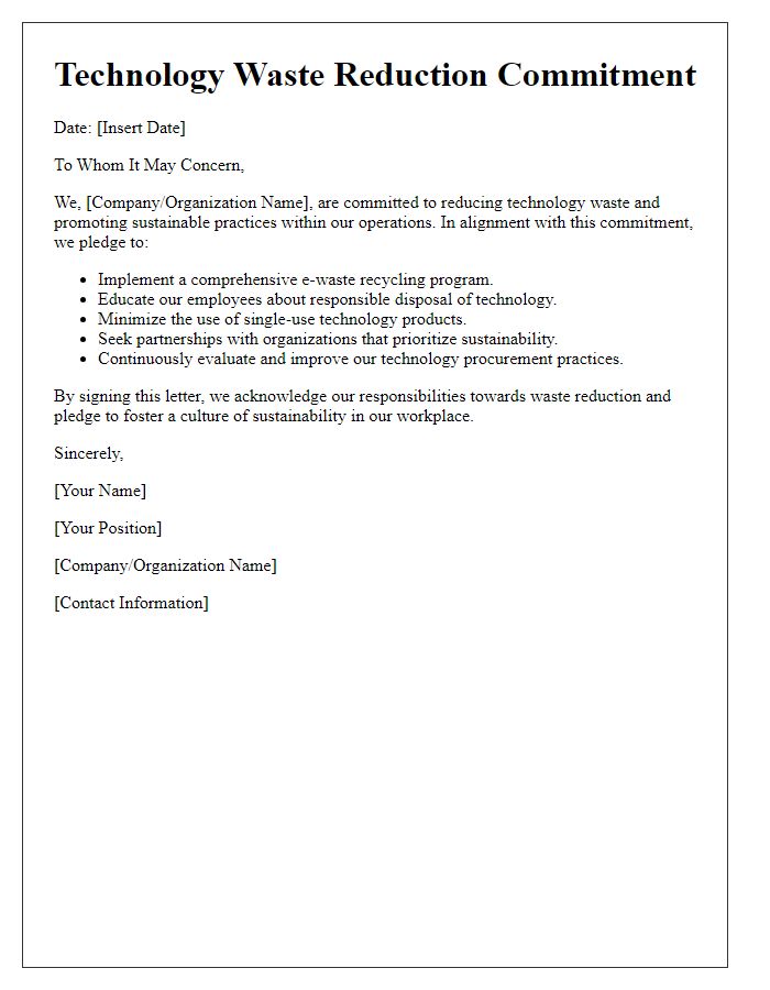 Letter template of technology waste reduction commitment