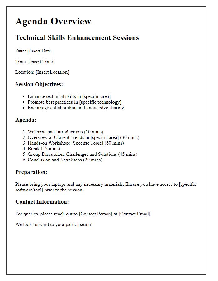 Letter template of agenda overview for technical skills enhancement sessions