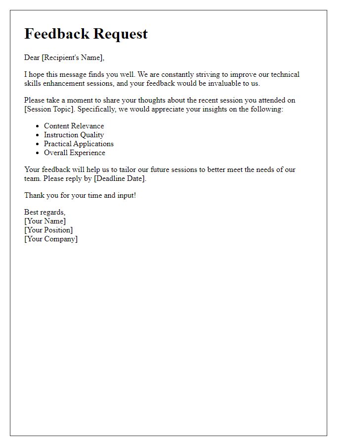 Letter template of feedback request for technical skills enhancement sessions