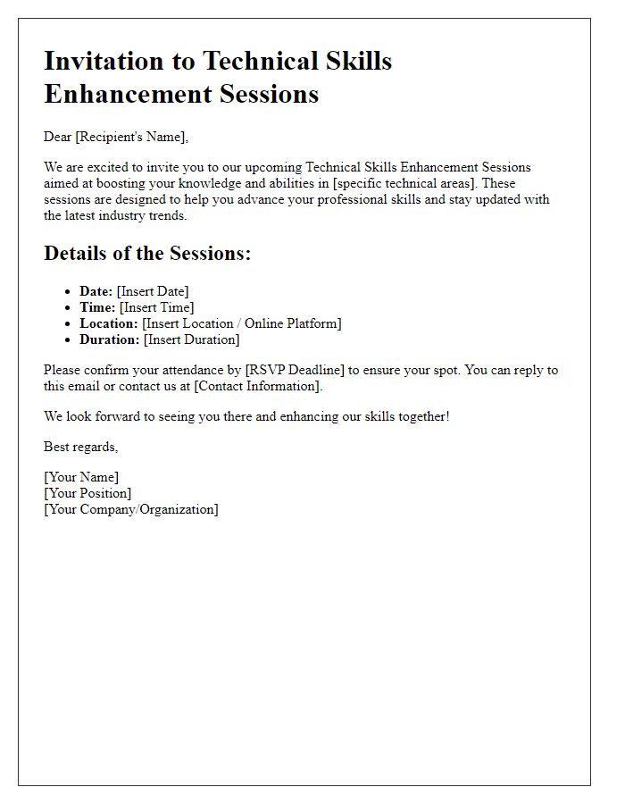 Letter template of invitation for technical skills enhancement sessions