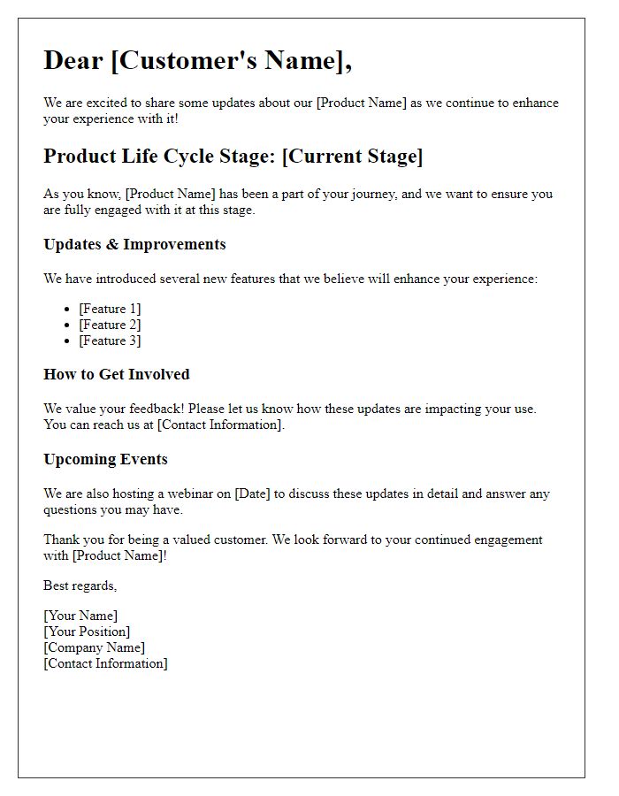 Letter template of customer engagement for product life cycle