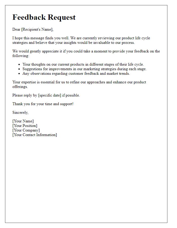 Letter template of feedback request on product life cycle strategies