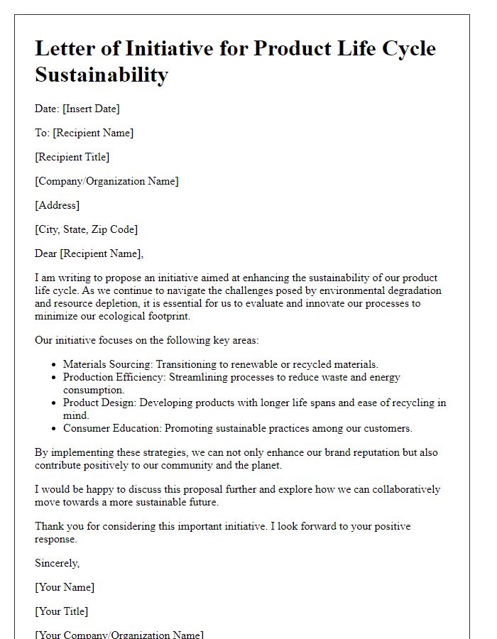 Letter template of initiative for product life cycle sustainability