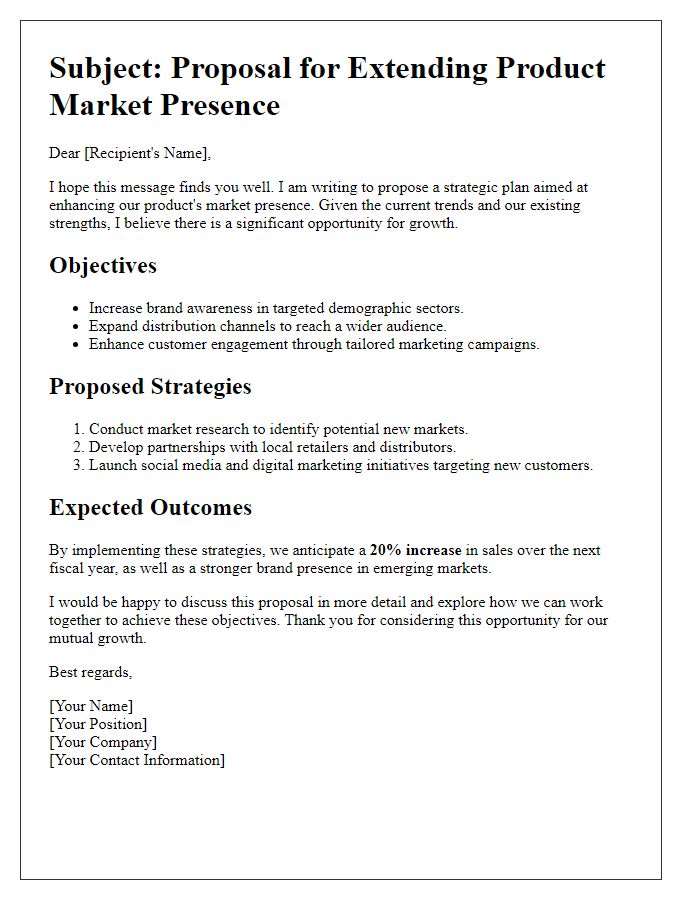 Letter template of plan for extending product market presence