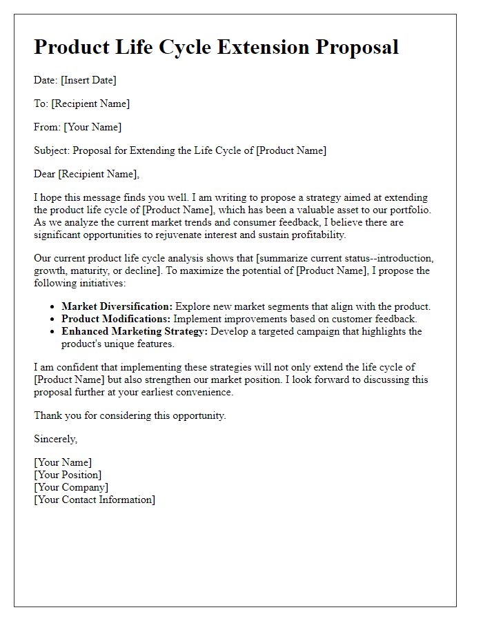 Letter template of product life cycle extension proposal