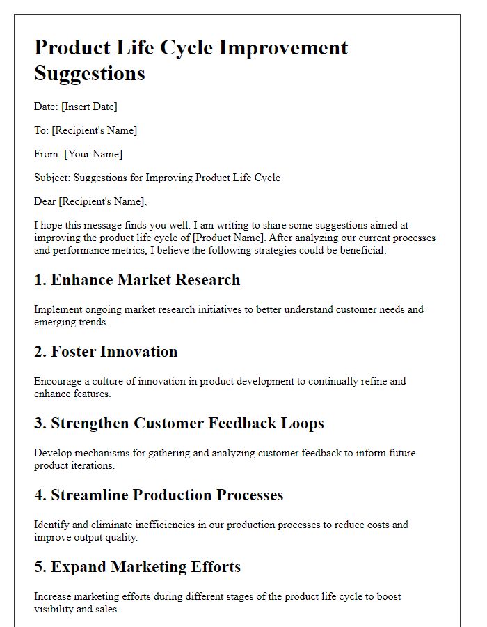 Letter template of product life cycle improvement suggestions