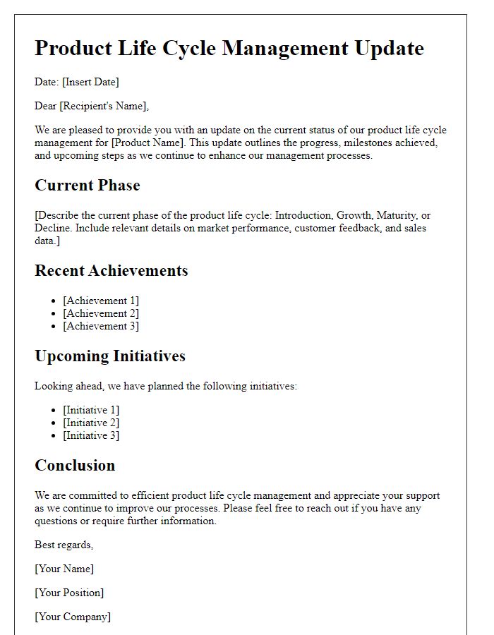 Letter template of product life cycle management update