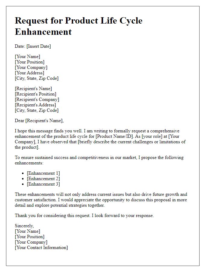 Letter template of request for product life cycle enhancement