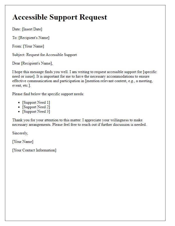 Letter template of accessible support snippet guide