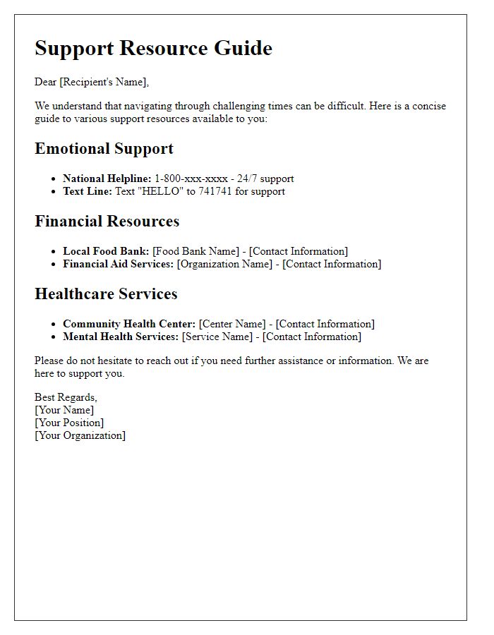Letter template of concise support resource guide
