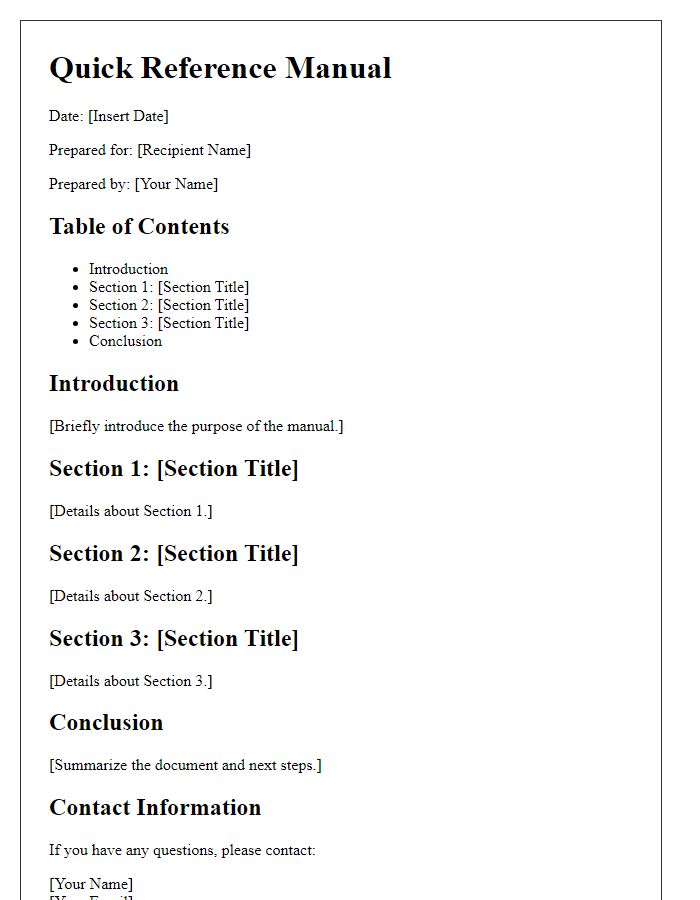 Letter template of effective quick reference manual