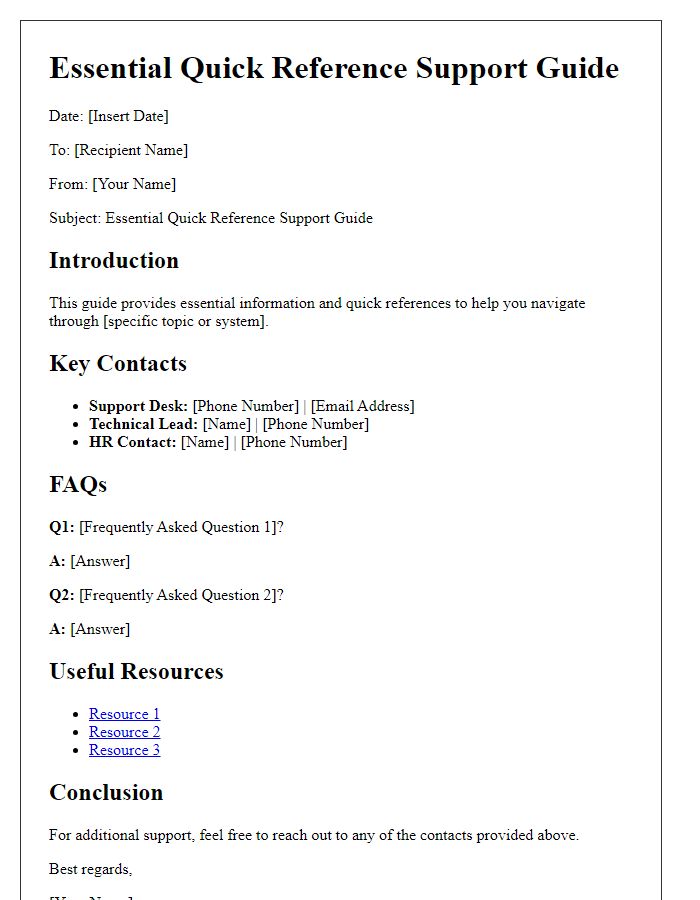 Letter template of essential quick reference support guide