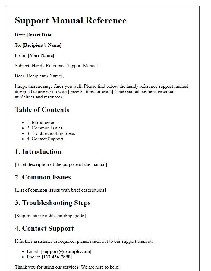 Letter template of handy reference support manual