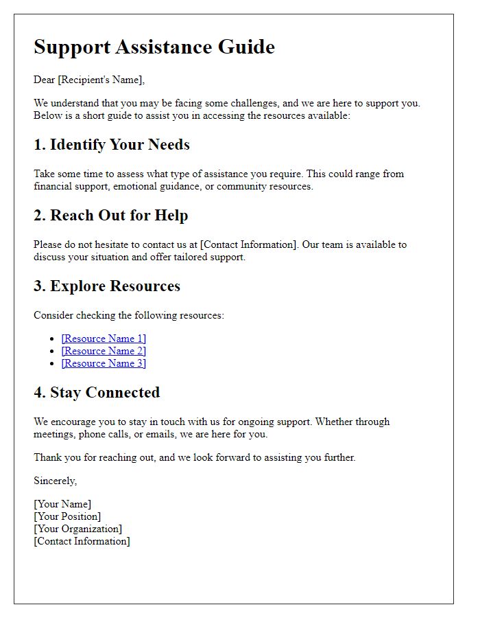 Letter template of short support assistance guide