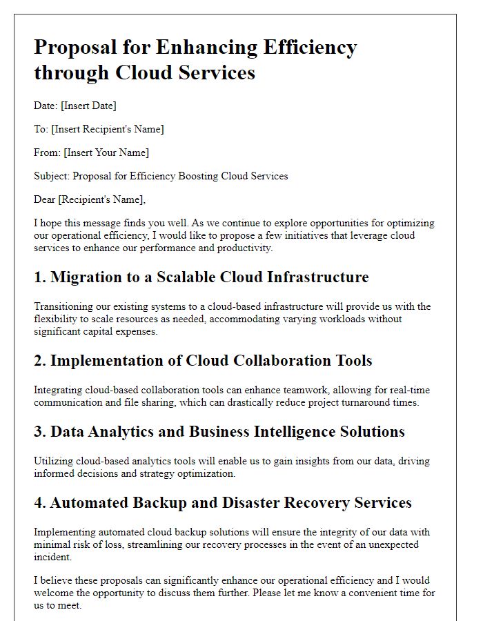 Letter template of efficiency boosting proposals for cloud services.