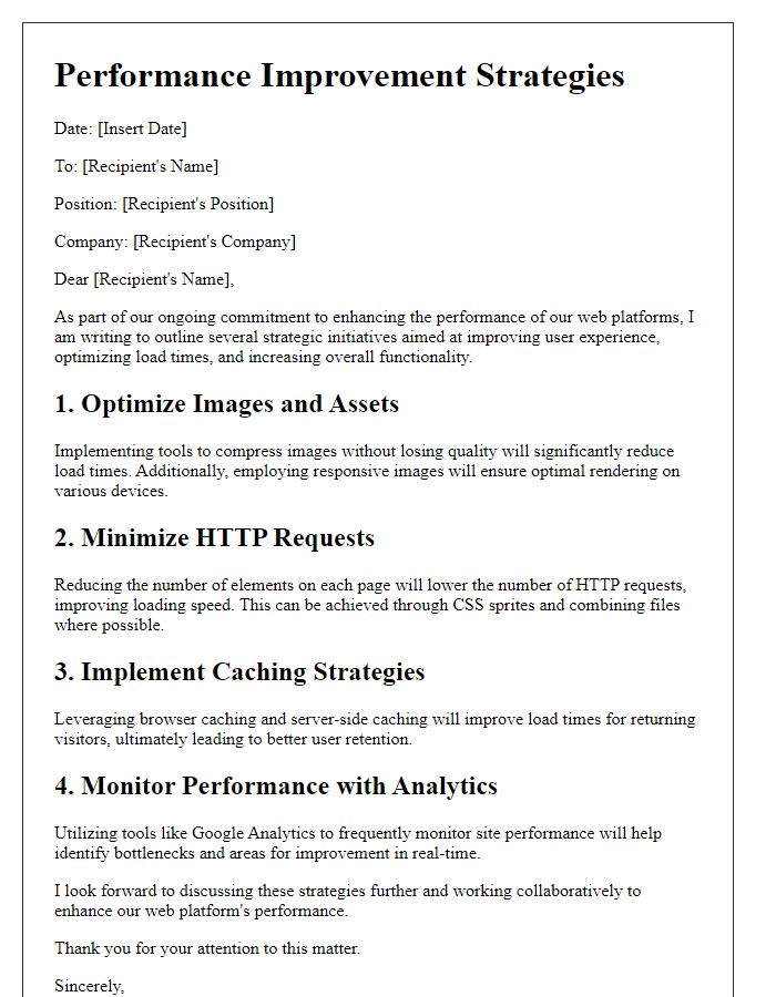 Letter template of performance improvement strategies for web platforms.