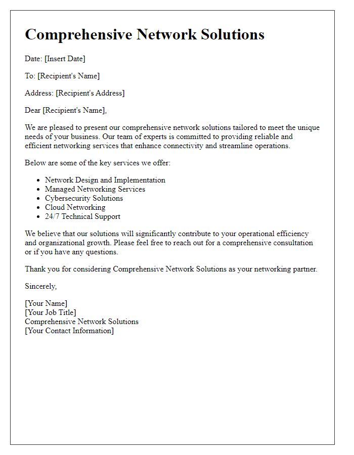 Letter template of comprehensive network solutions