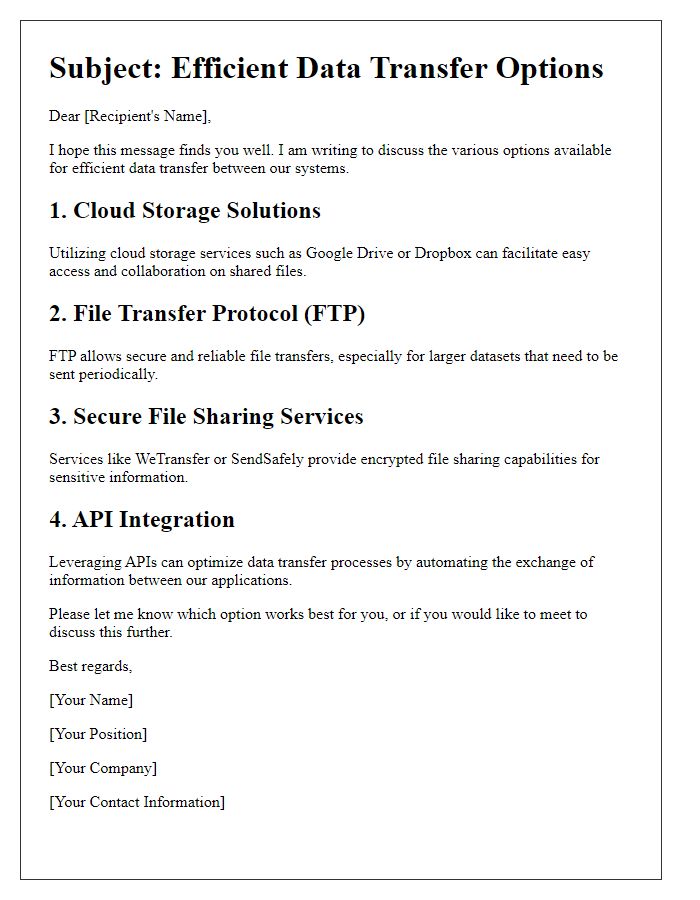 Letter template of efficient data transfer options