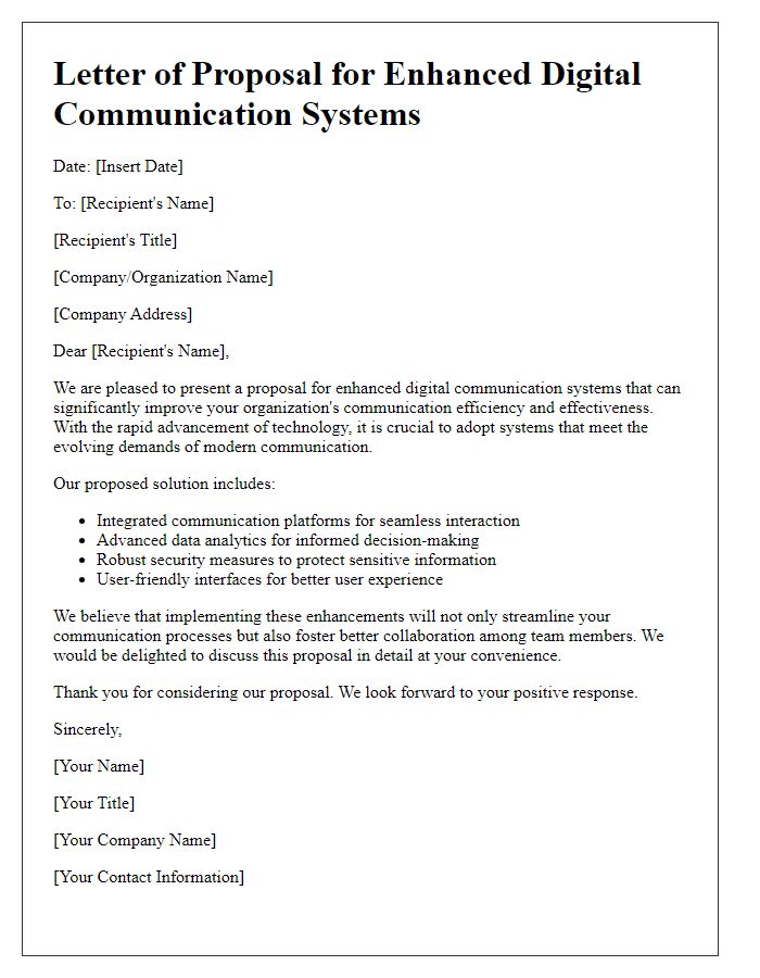 Letter template of enhanced digital communication systems