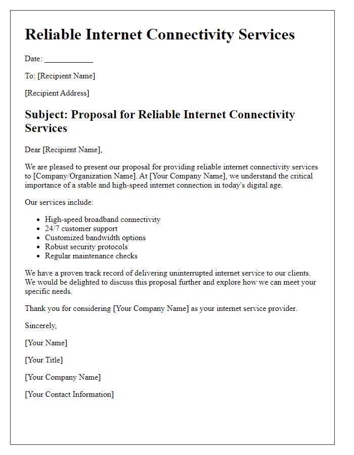 Letter template of reliable internet connectivity services