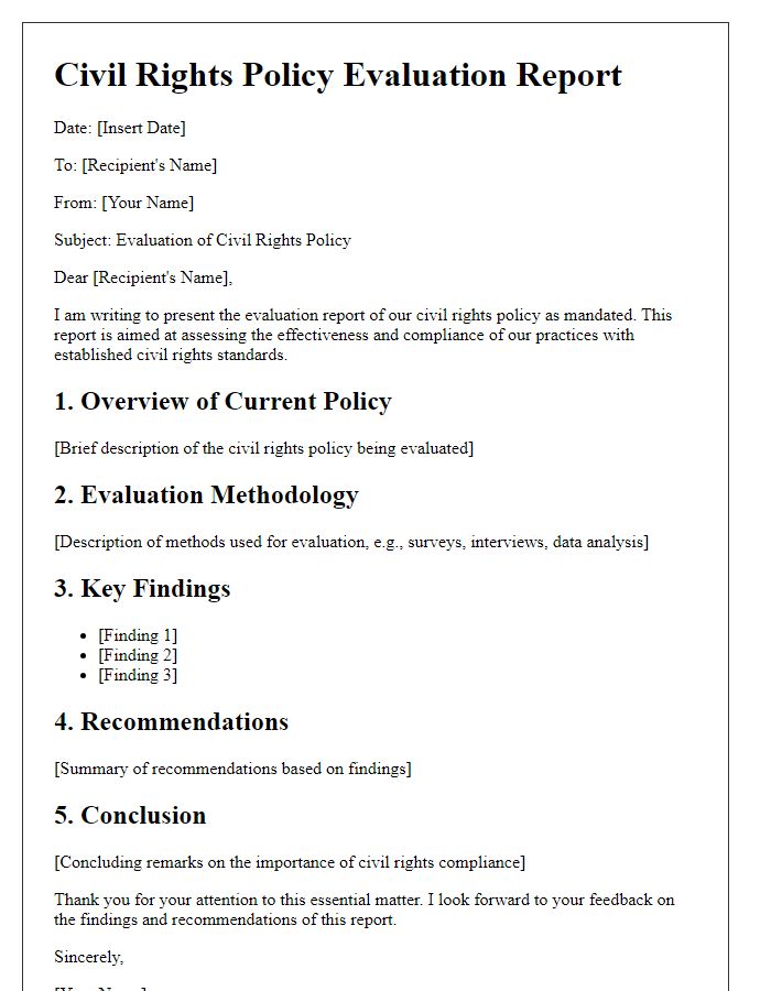 Letter template of civil rights policy evaluation report.