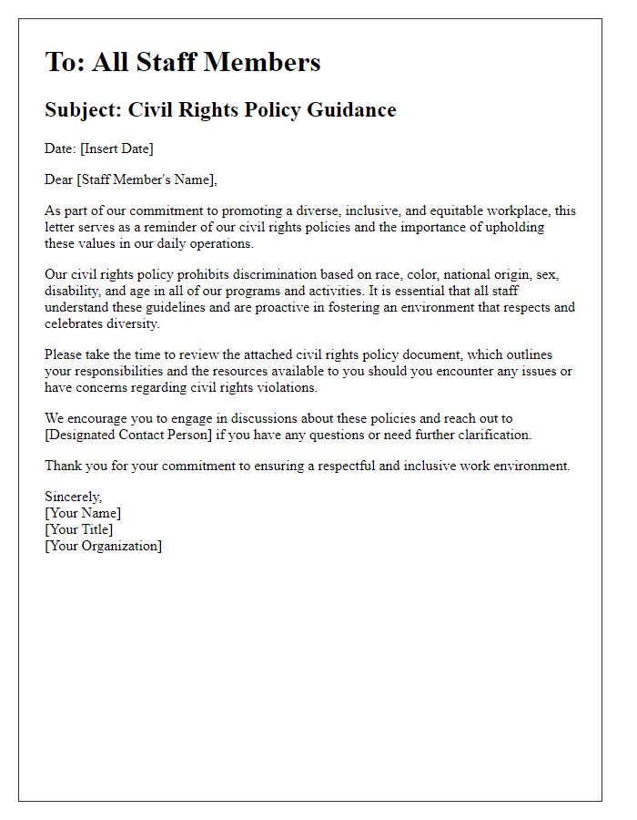 Letter template of civil rights policy guidance for staff.