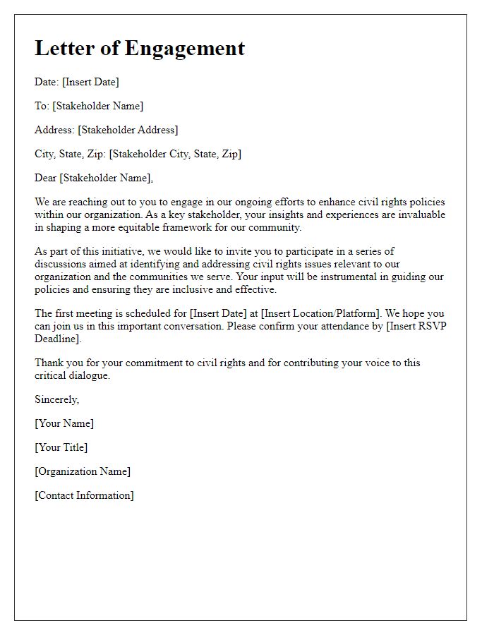 Letter template of civil rights policy stakeholder engagement.