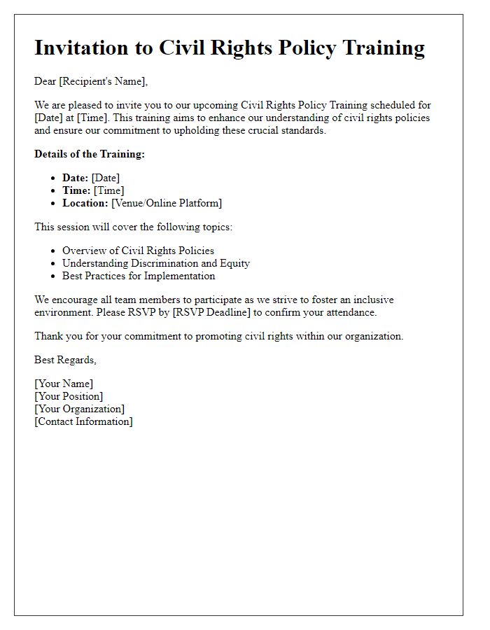 Letter template of civil rights policy training invitation.