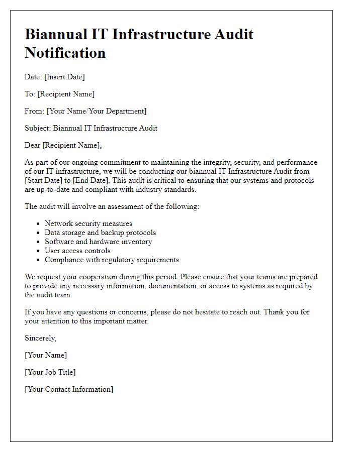 Letter template of biannual IT infrastructure audit