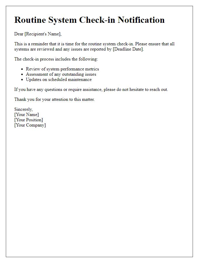 Letter template of routine system check-in notification