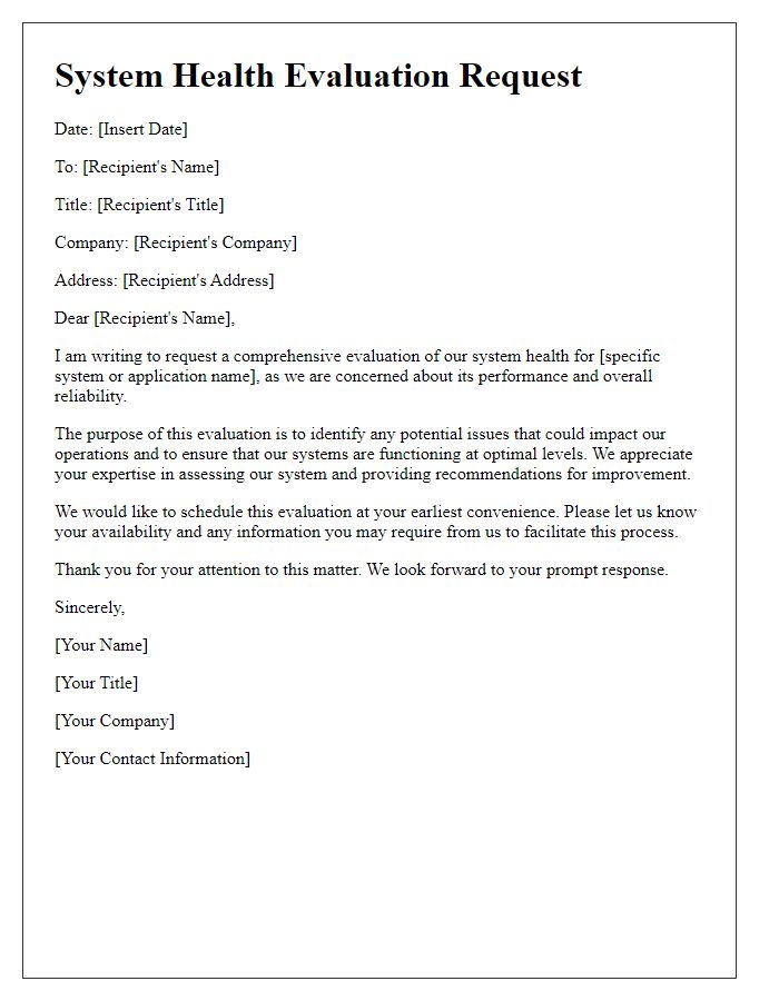 Letter template of system health evaluation request
