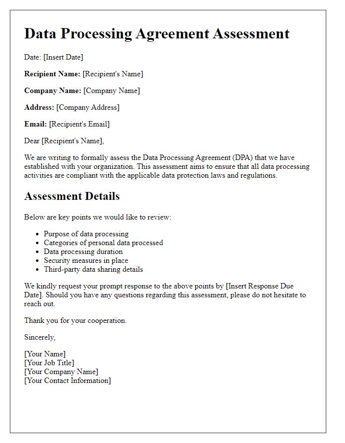 Letter template of Data Processing Agreement Assessment