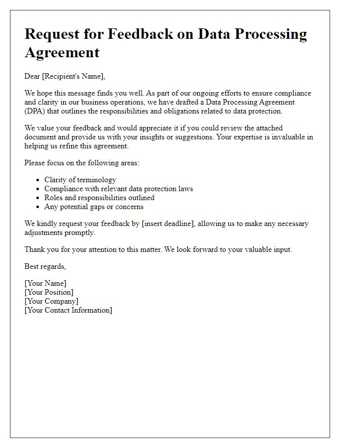 Letter template of Feedback Request on Data Processing Agreement