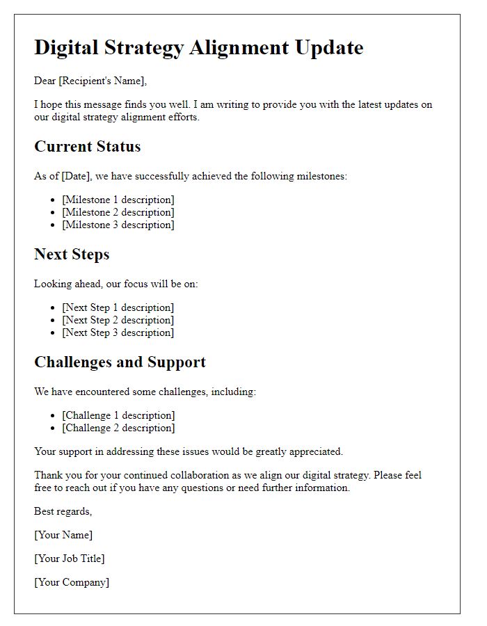 Letter template of digital strategy alignment updates