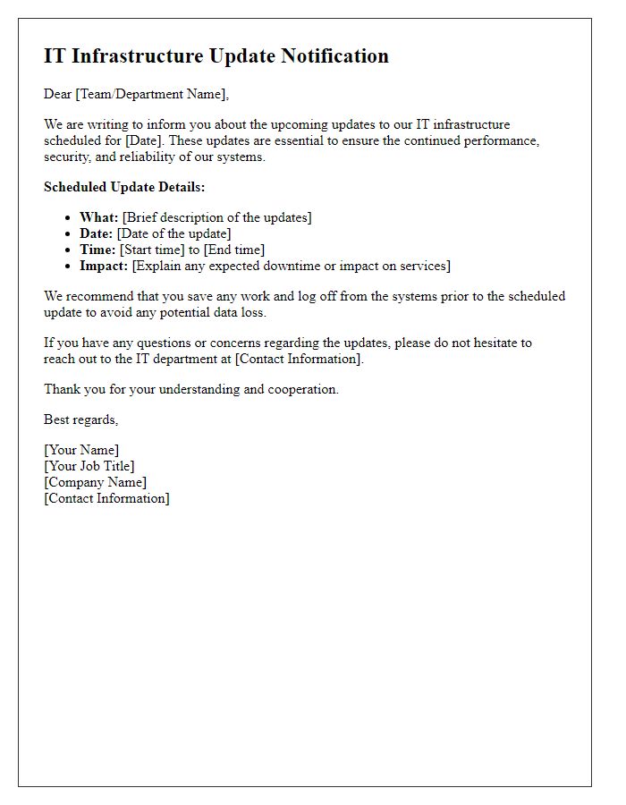 Letter template of IT infrastructure update notifications