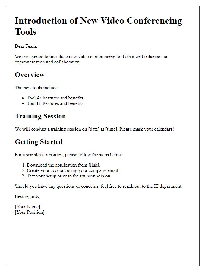 Letter template of video conferencing tools introduction for staff