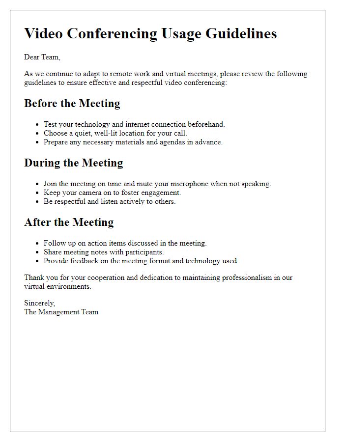 Letter template of video conferencing usage guidelines