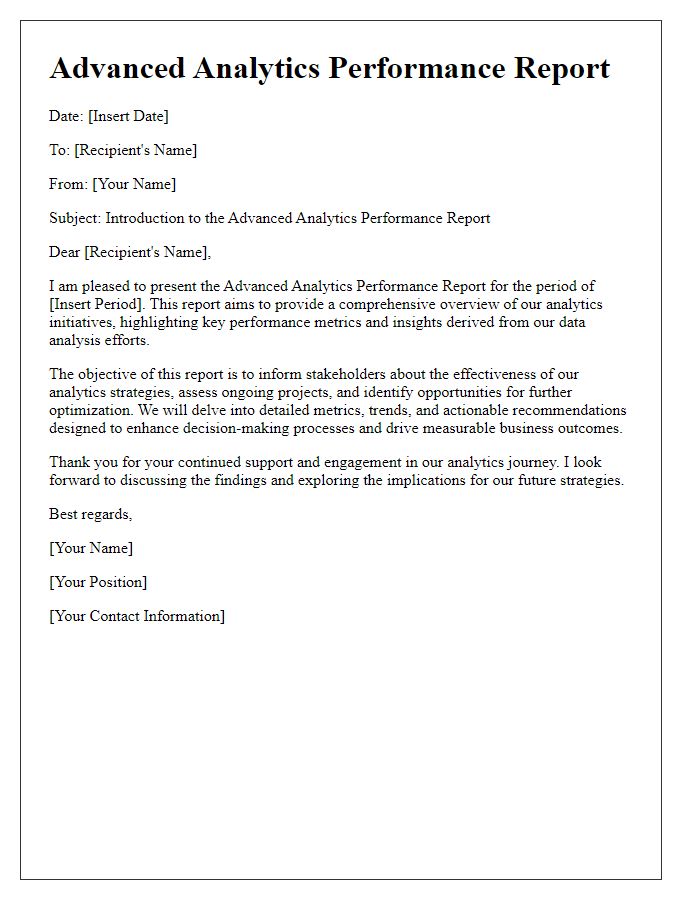 Letter template of advanced analytics performance report introduction