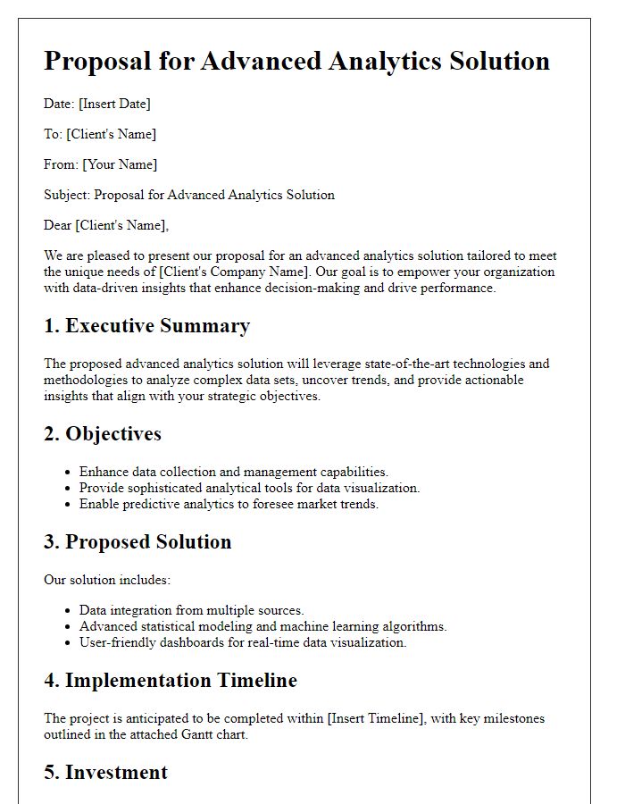 Letter template of advanced analytics solution proposal