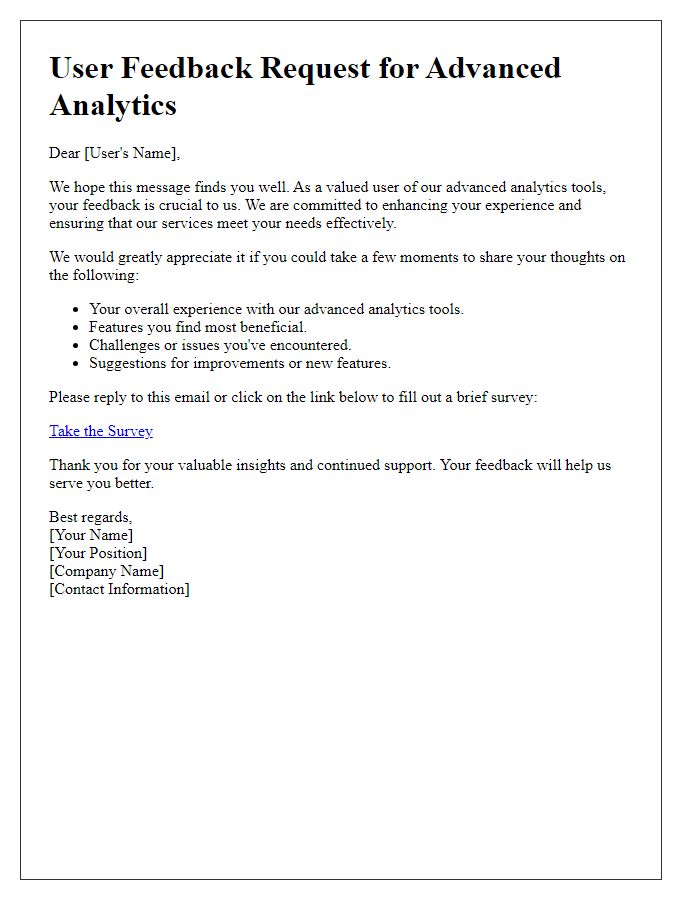Letter template of advanced analytics user feedback request